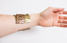 Load image into Gallery viewer, 1980s Brutalist Bracelet Metal Cuff Copper Brass Modernist