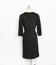 Load image into Gallery viewer, 1950s Dress Black Wool Silk Fitted Wiggle Day M