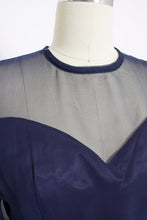 Load image into Gallery viewer, 1960s Dress Navy Blue Illusion Chiffon Full Skirt S