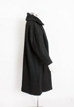 Load image into Gallery viewer, 1950s Swing Coat Black Wool Gathered Collar Medium
