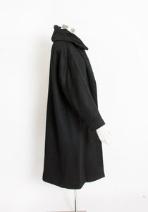 1950s Swing Coat Black Wool Gathered Collar Medium