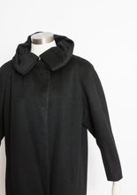 Load image into Gallery viewer, 1950s Swing Coat Black Wool Gathered Collar Medium