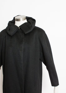 1950s Swing Coat Black Wool Gathered Collar Medium