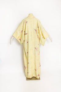 1950s Kimono Yellow Butterfly Printed Rayon Japanese Robe