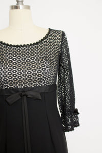 1960s Dress Black Lace Empire Waist Cocktail S