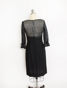 1960s Dress Black Lace Empire Waist Cocktail S