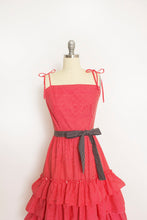 Load image into Gallery viewer, 1970s Dress Red Polka Dot Ruffle Full Skirt M