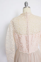 Load image into Gallery viewer, 1960s Dress Nude Chiffon Lace Illusion Maxi GownMedium