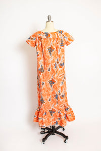 Vintage 1960s Novelty Print Dress Hawaiian Polished Cotton Medium Small