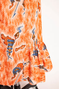 Vintage 1960s Novelty Print Dress Hawaiian Polished Cotton Medium Small