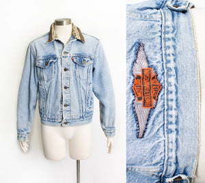 Vintage LEVI'S Denim Jacket Blanket Lined Jean Jacket Harley 1990s Small