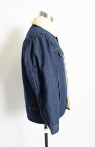 Vintage 80s Sherpa Jacket Roebucks Denim Fleece Jean Coat 1980s 42 R