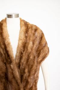 1950s Fur Stole MINK Brown Plush Fluffy Wrap Caplet