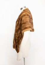 Load image into Gallery viewer, 1950s Fur Stole MINK Brown Plush Fluffy Wrap Caplet