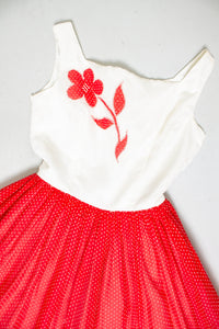 1950s Dress Red White Swiss Polka Dot Full Skirt XS