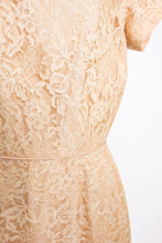 Load image into Gallery viewer, Vintage 1950s Dress Beige Champagne Lace 60s Large