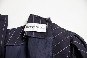1980s Dress ALBERT NIPON Pin Striped Navy Small