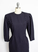 Load image into Gallery viewer, 1980s Dress ALBERT NIPON Pin Striped Navy Small