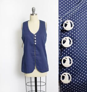 1960s Top Cover Up Polka Dot Cotton Tunic NOS 70s Small