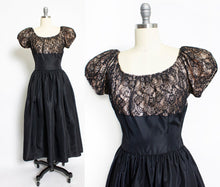 Load image into Gallery viewer, 1940s Dress Black Lace Full Skirt Gown Small