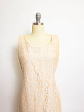 Load image into Gallery viewer, 1960s Dress Champagne Lace Shift Sleeveless S