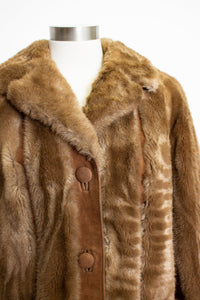 1970s LILLI ANN Coat FAUX Fur Suede M