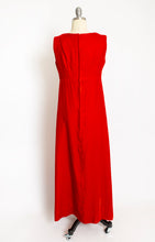 Load image into Gallery viewer, 1960s Dress Red Velvet Empire Waist Column Small