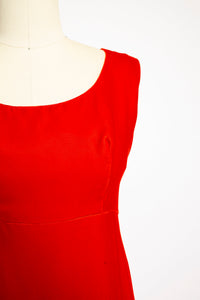 1960s Dress Red Velvet Empire Waist Column Small