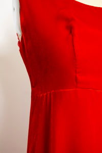1960s Dress Red Velvet Empire Waist Column Small