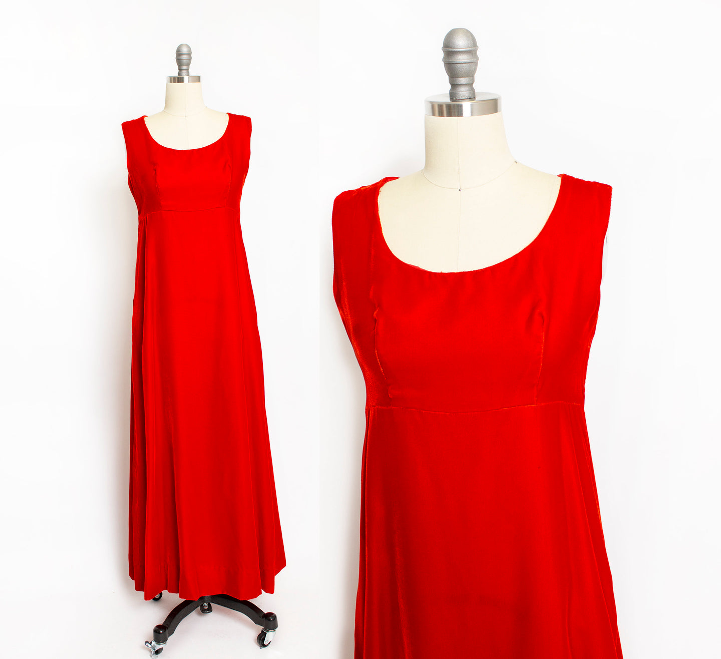 1960s Dress Red Velvet Empire Waist Column Small Deja Vintage Boutique 1960s Dress Red Velvet Empire Waist Column Small Deja Vintage Boutique