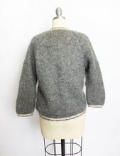 Load image into Gallery viewer, Vintage 1950s Sweater Italian Hand Knit Wool Mohair Gray Rose Cardigan Small