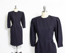 Load image into Gallery viewer, 1980s Dress ALBERT NIPON Pin Striped Navy Small
