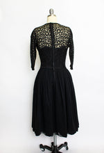 Load image into Gallery viewer, 1950s Dress Black Illusion Chiffon Lace Cocktail Full Skirt S