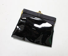 Load image into Gallery viewer, Vintage 1960s Purse Black Patent Vinyl BOW Cocktail Clutch Bag