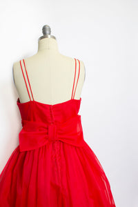 1950s Dress Red Chiffon Sequins Full Skirt S