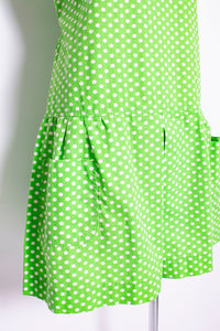 Vintage 1960s Romper Lime Green Polka Dot Mod Skort Playsuit 60s Medium M