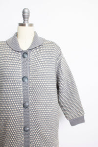 1960s Sweater Long Wool Knit Gray Cardigan