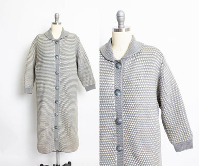 1960s Sweater Long Wool Knit Gray Cardigan