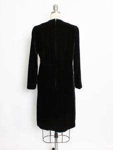 Vintage 1960s Dress Black Velvet Tassels Pockets Cocktail 60s Small