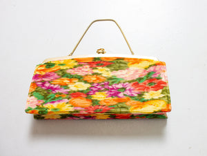 1960s Purse Floral Fabric Gold Flower Clasp Cocktail Evening Bag 60s