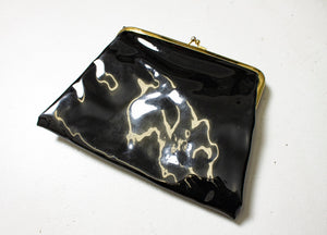 Vintage 1960s Purse Black Patent Vinyl BOW Cocktail Clutch Bag