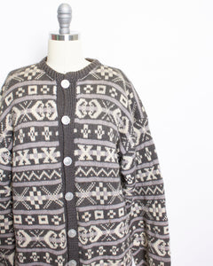 1960s Norwegian Sweater Wool Knit Cardigan L