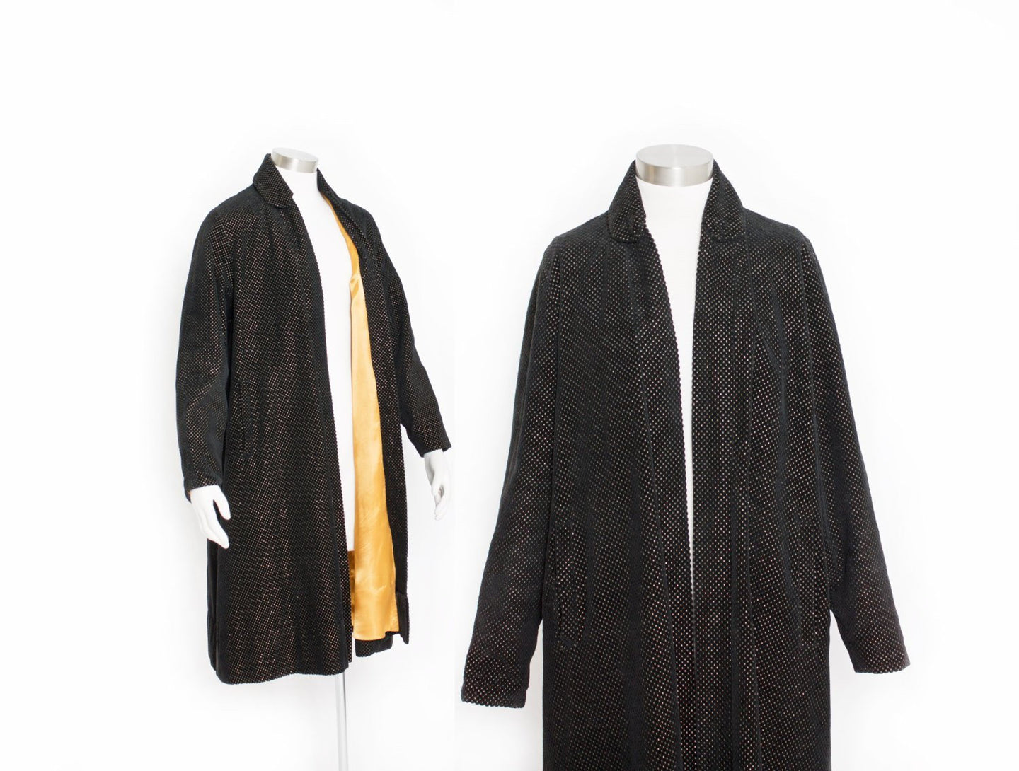 Vintage 50s Swing Coat GOLD Black Velvet Flocked Jacket 1950s Small