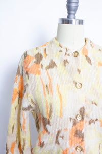 1960s Cardigan Hand Printed Mohair Wool SweaterSmall
