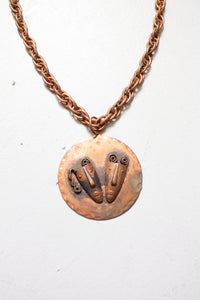 Vintage 1950s Rebajes Copper Necklace Brazilian Masks Novelty Pendent Chain