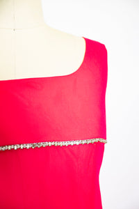 1960s Dress Fuchsia Pink Chiffon Rhinestone Gown Medium