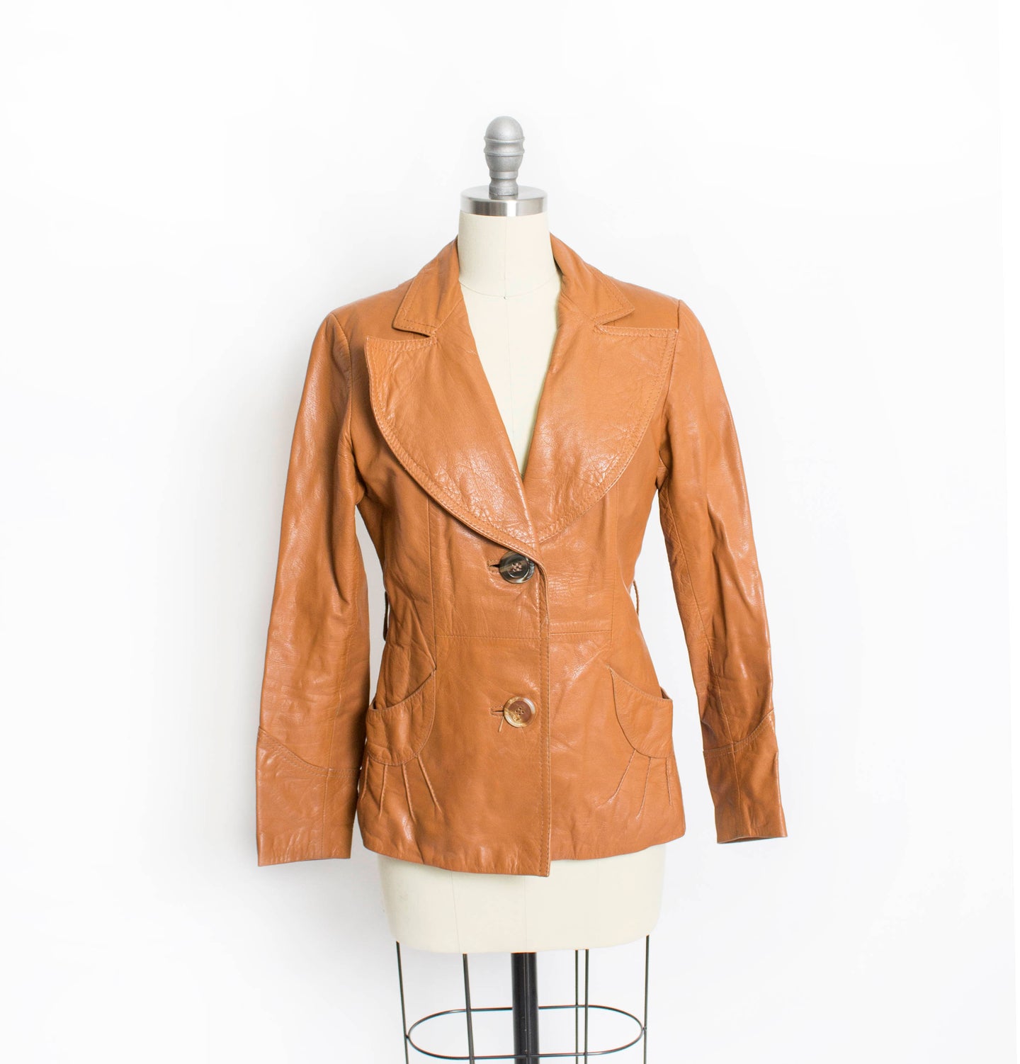 1970s Leather Jacket Sunburst Brown Cropped Small