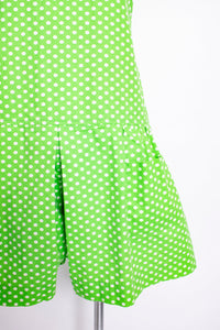 Vintage 1960s Romper Lime Green Polka Dot Mod Skort Playsuit 60s Medium M