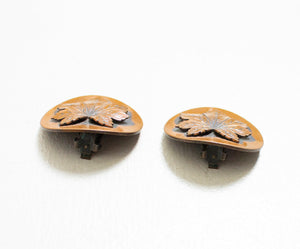 1950s Copper Earrings Maple Leaf Clip On Jewelry