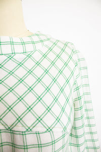 1960s Dress Linen Green Beige Windowpane Plaid S